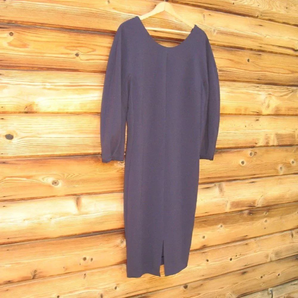 Massimo Dutti Stretch 3/4 Sleeve Blue Midi Dress